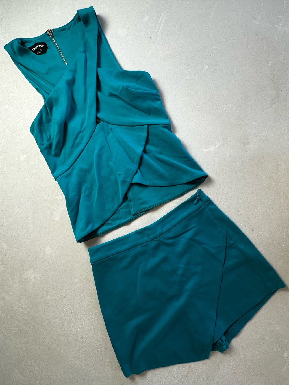 Authentic bebe Teal Wrap-Front Skort and Top Set